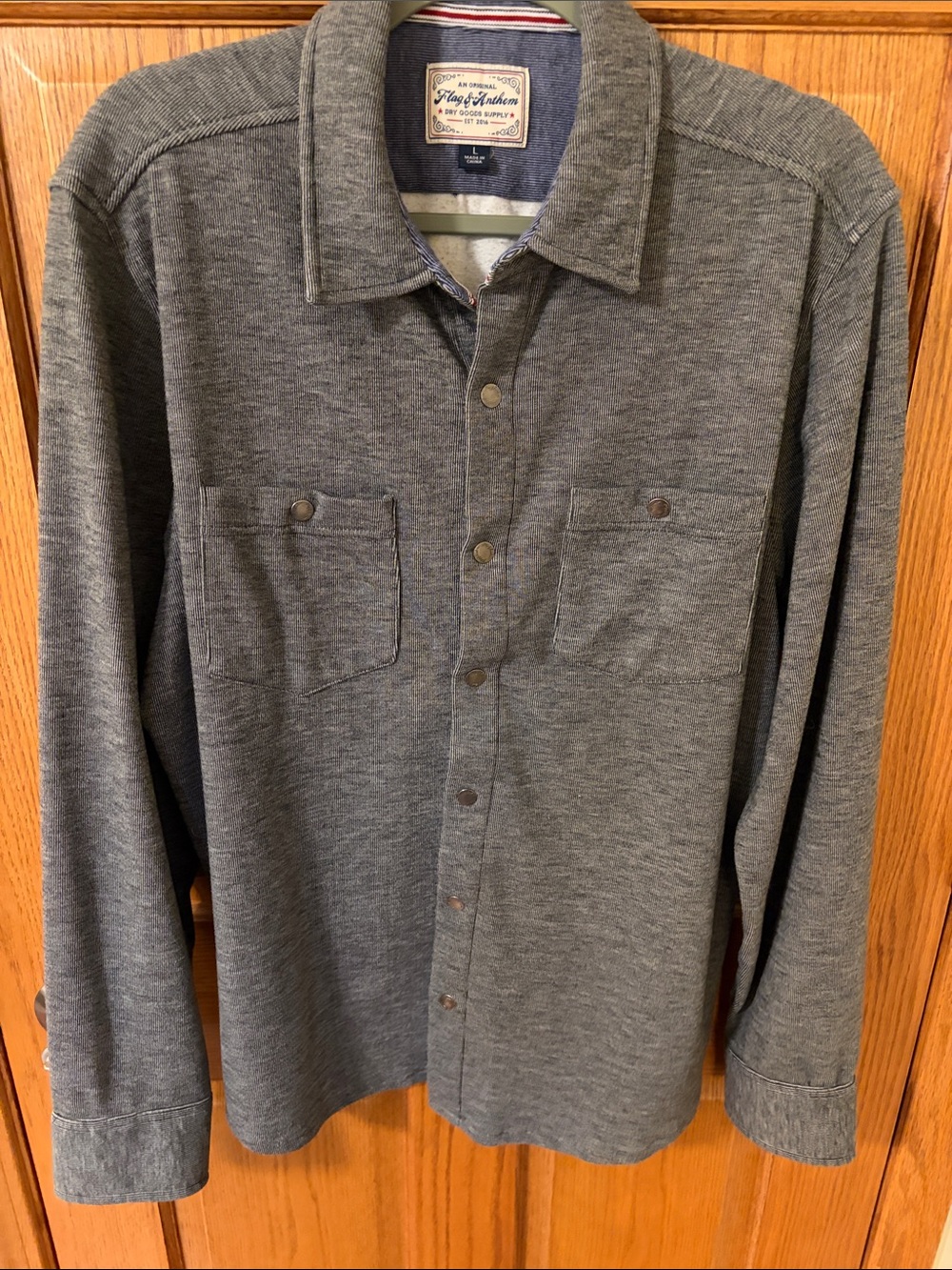 Flag & Anthem Heathered Gray Pinstriped Snap-Up Shirt Jacket Large